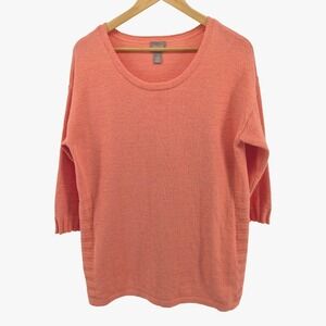 CHICOS 1 Orange Terry Knit‎ 3/4 Sleeve Sweater Top Size 8 Resort Vacation Travel